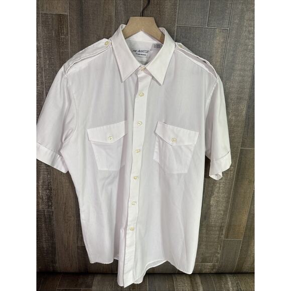 The Aviator By Van Heusen Pilot Shirt Short Sleeve‎ 16 1/2 S Tall White Uniform - Picture 1 of 8